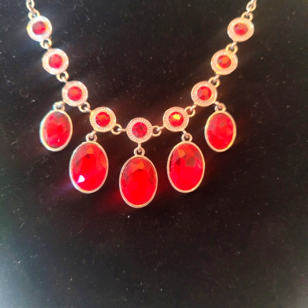 Vintage C1946 Silver And Red Statement Necklace - image 5